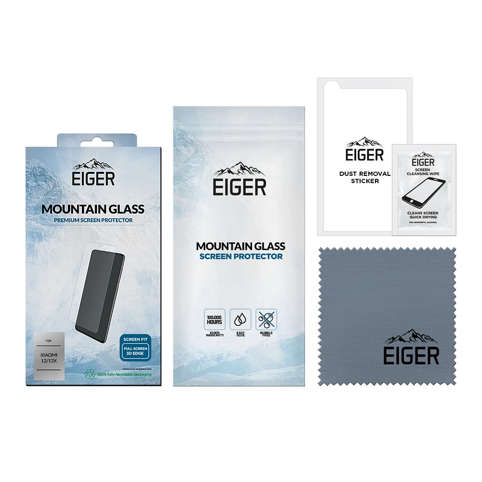 Eiger Mountain Glass Screen Protector 3D for Xiaomi 12 / 12X in Clear / Black