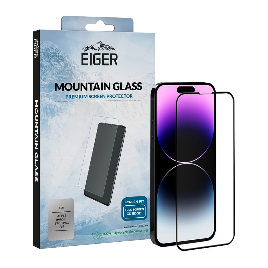 Eiger Mountain Glass 3D Screen Protector for Apple iPhone 13 / 13 Pro / 14 in Clear / Black