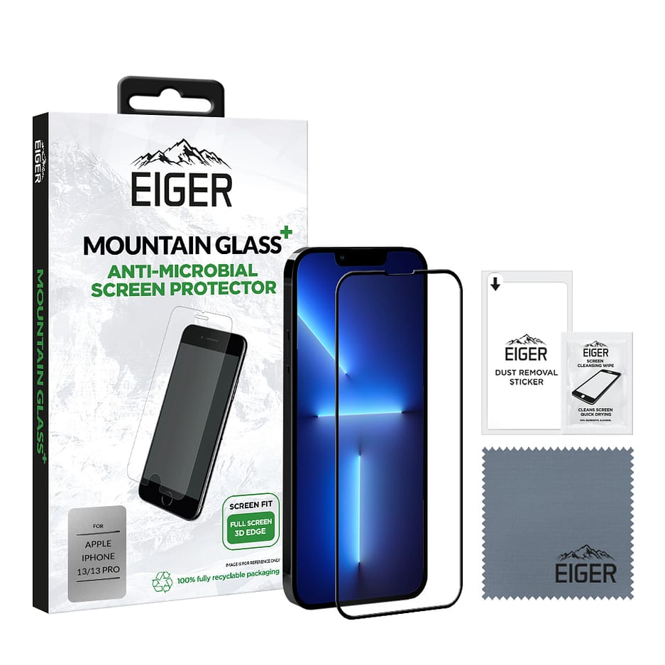 Eiger Mountain Glass+ 3D Screen Protector for Apple iPhone 13 / 13 Pro / 14 in Clear / Black