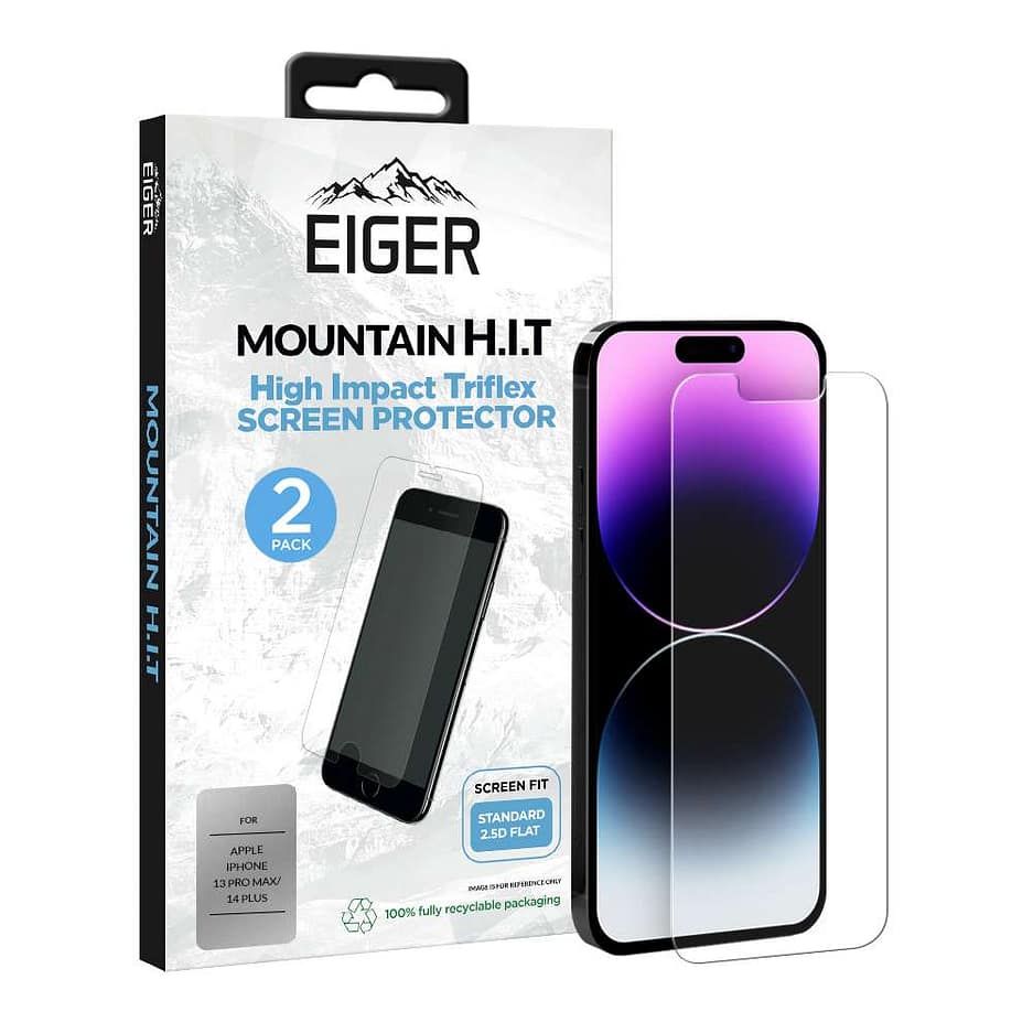 Eiger Mountain H.I.T. Screen Protector (2 Pack) for Apple iPhone 13 Pro Max / 14 Plus in Clear / Transparent