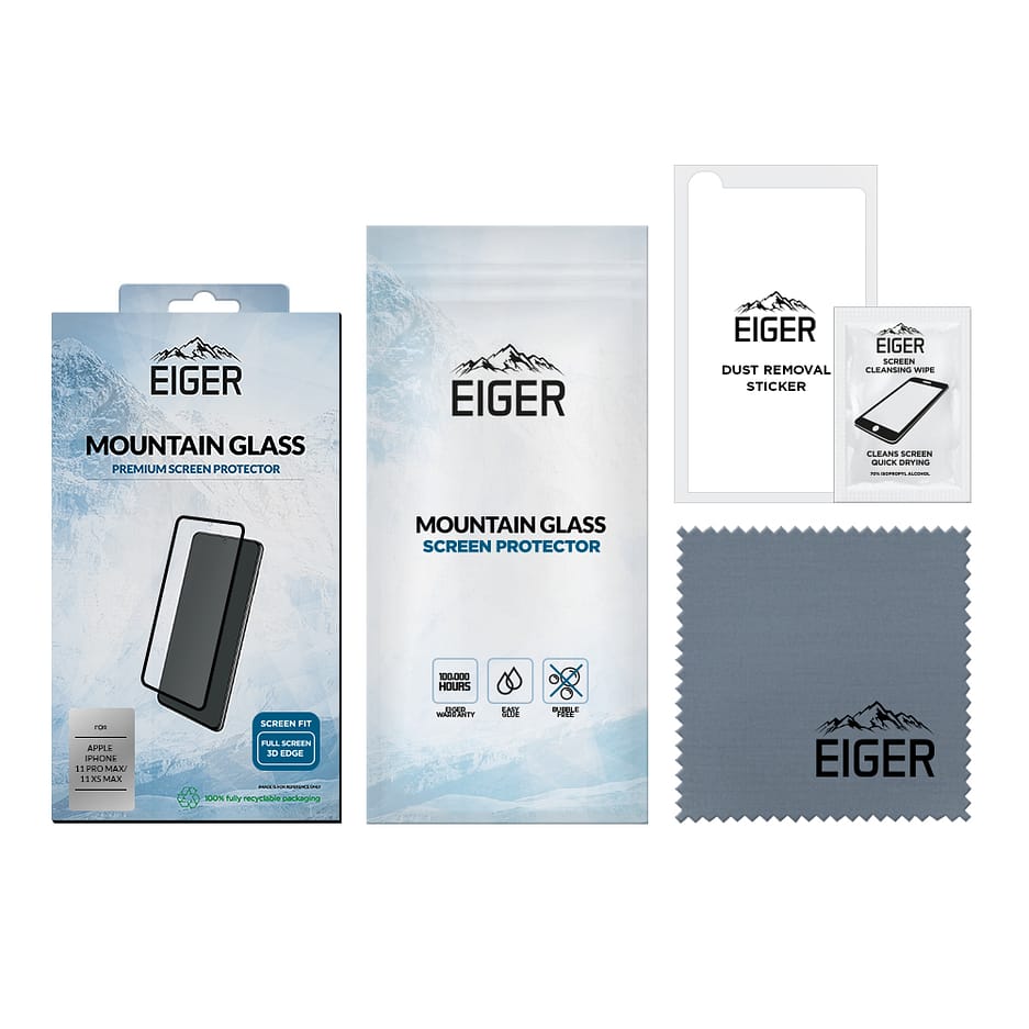 Eiger Mountain Glass Screen Protector 3D for Apple iPhone 11 Pro Max / XS Max in Clear / Black